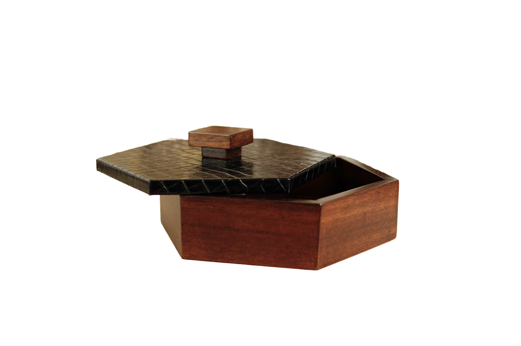 Caja decorativa hexagonal Curpiel Sintética
