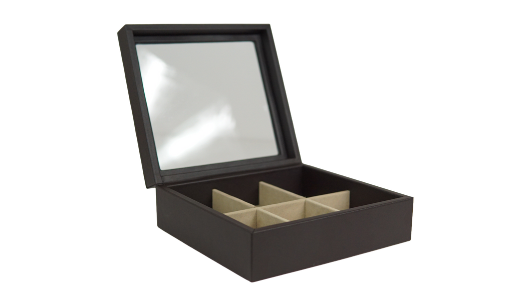 Caja para té con vidrio  Curpiel Sintética