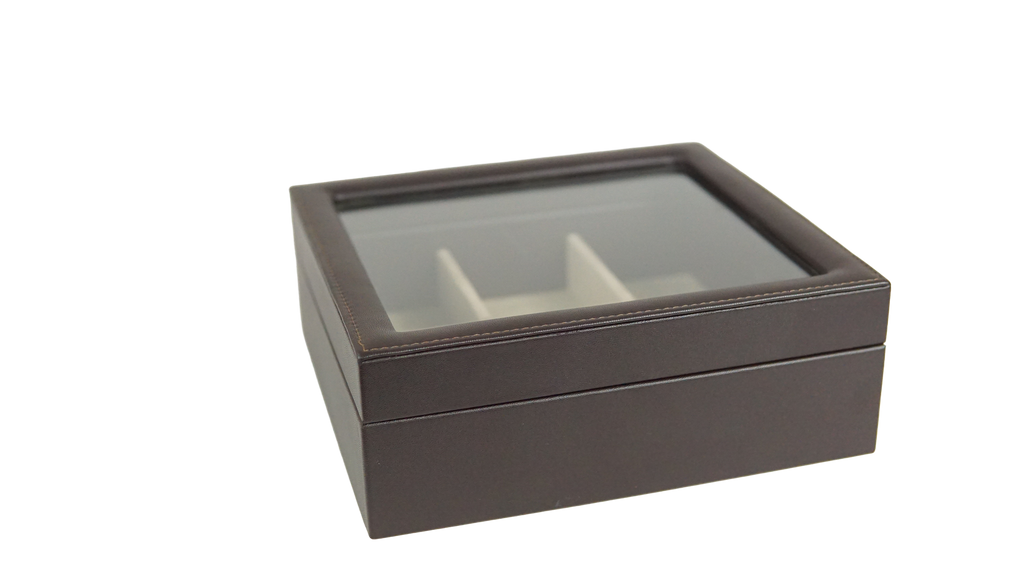 Caja para té con vidrio  Curpiel Sintética