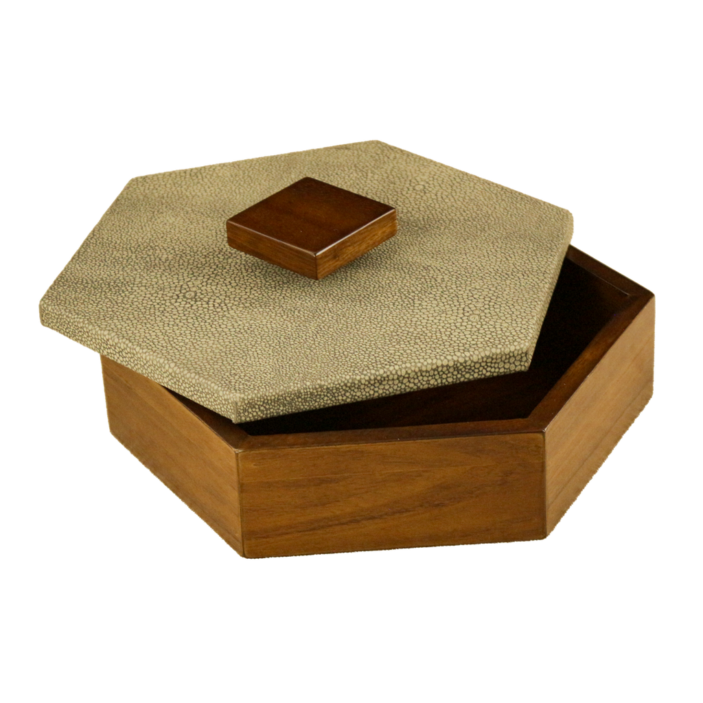 Caja decorativa hexagonal Piel Natural acabado Mantarraya