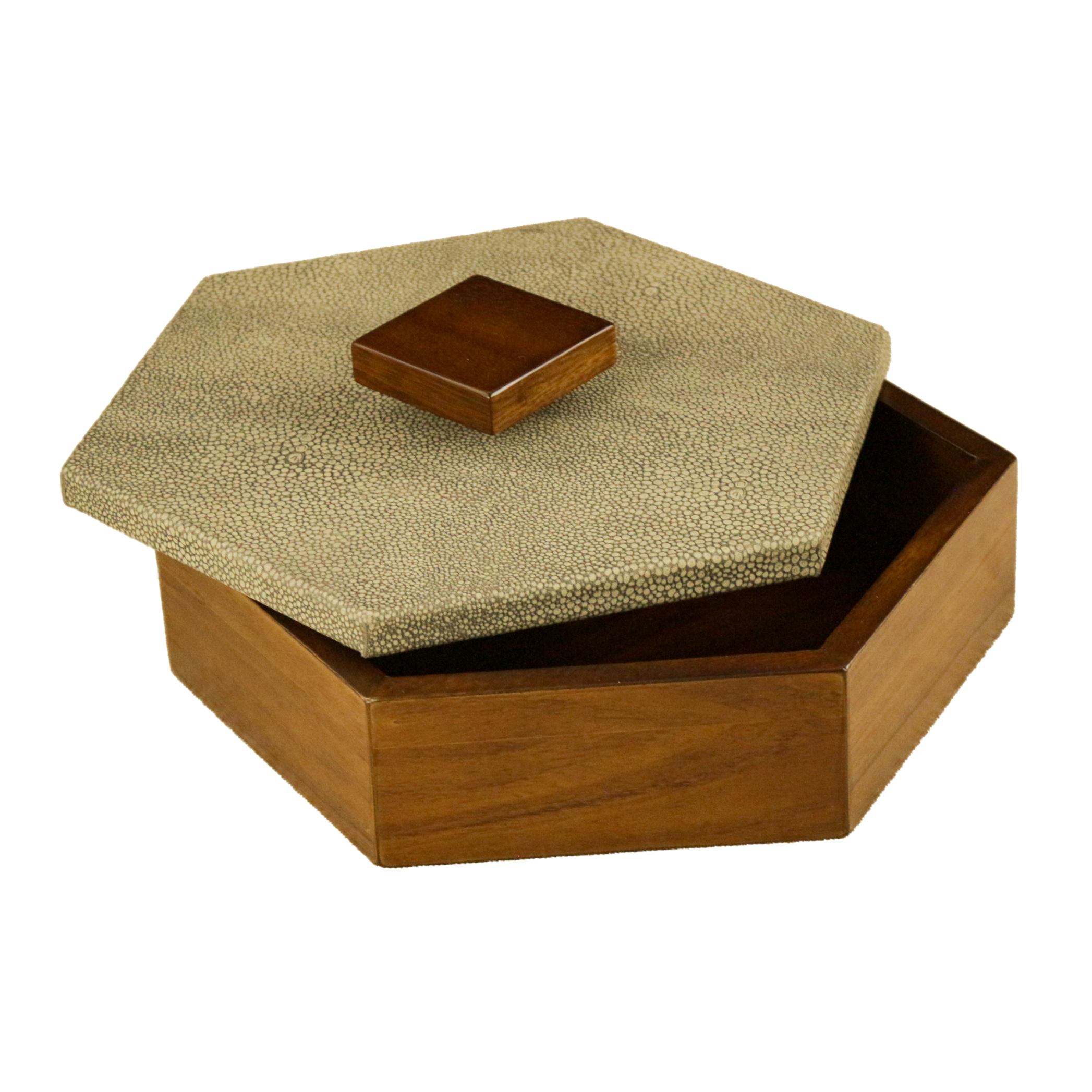 Caja decorativa hexagonal Piel Natural acabado Mantarraya