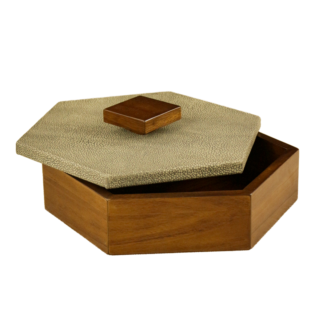 Caja decorativa hexagonal Piel Natural acabado Mantarraya