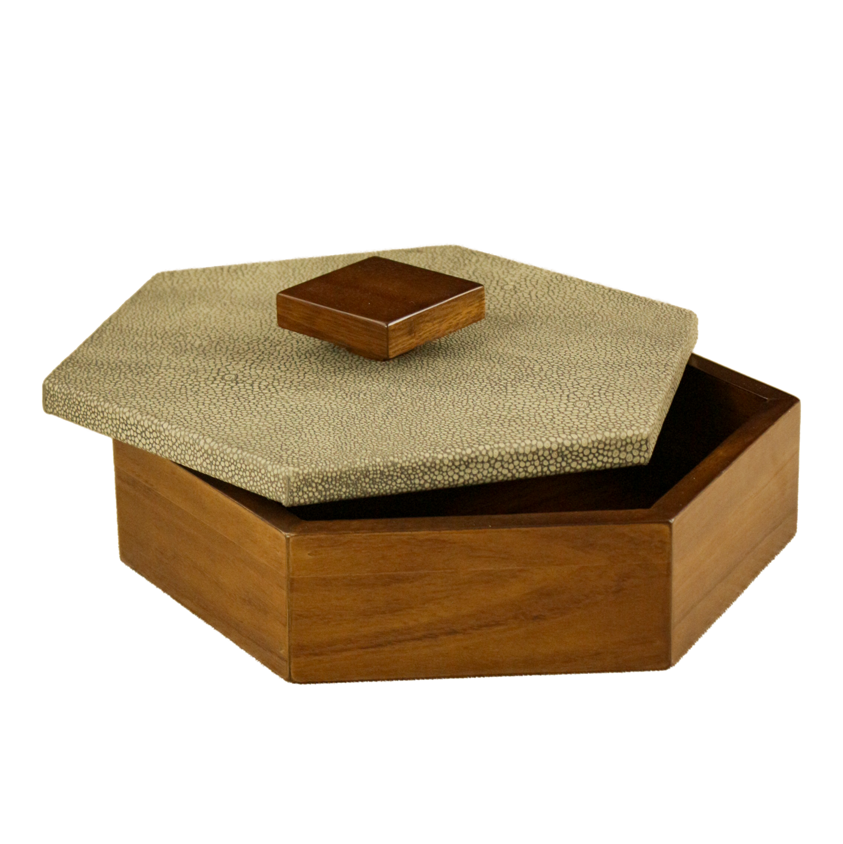 Caja decorativa hexagonal Piel Natural acabado Mantarraya
