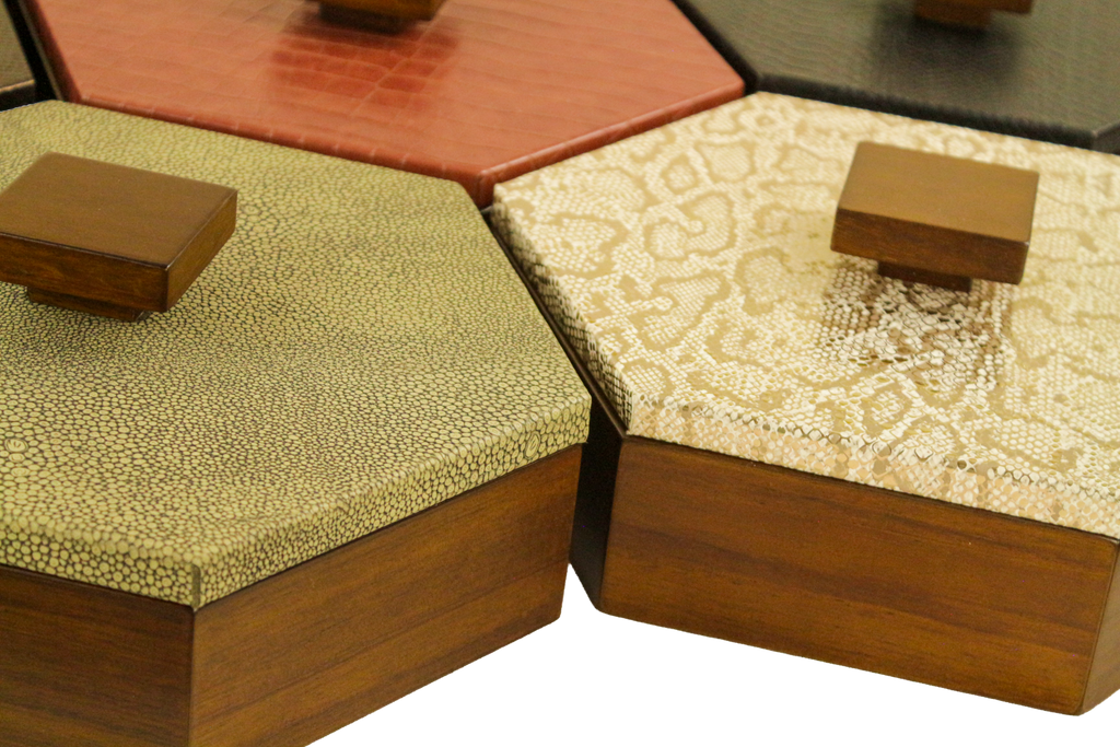 Caja decorativa hexagonal Curpiel Sintética